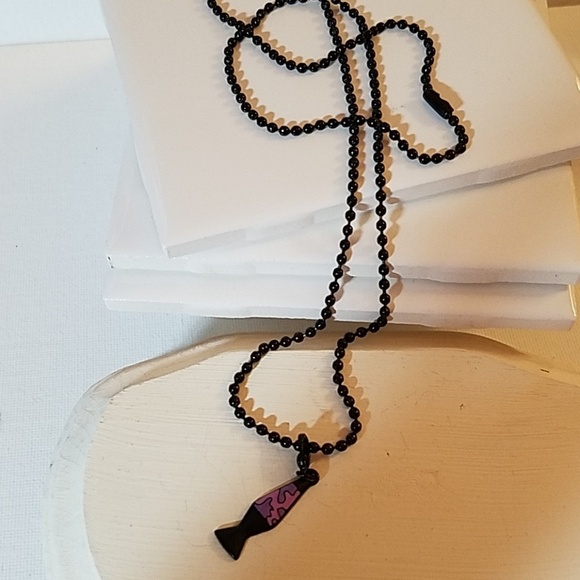 Black Beaded Necklace Lava Lamp Charm 22" - Picture 2 of 2
